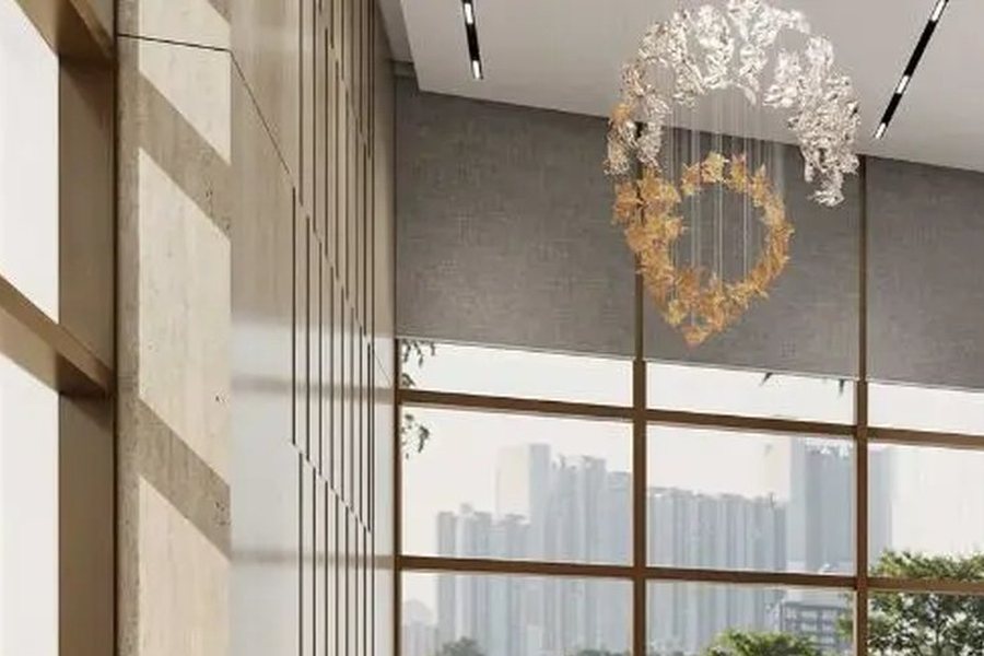 Reception lobby with designer chandelier – L&T Realty Sector 86 Gurgaon