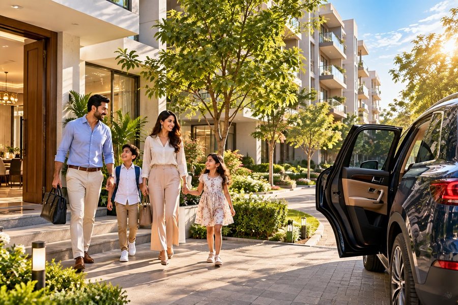 Family walking towards the residences – L&T Realty Sector 86 Gurgaon