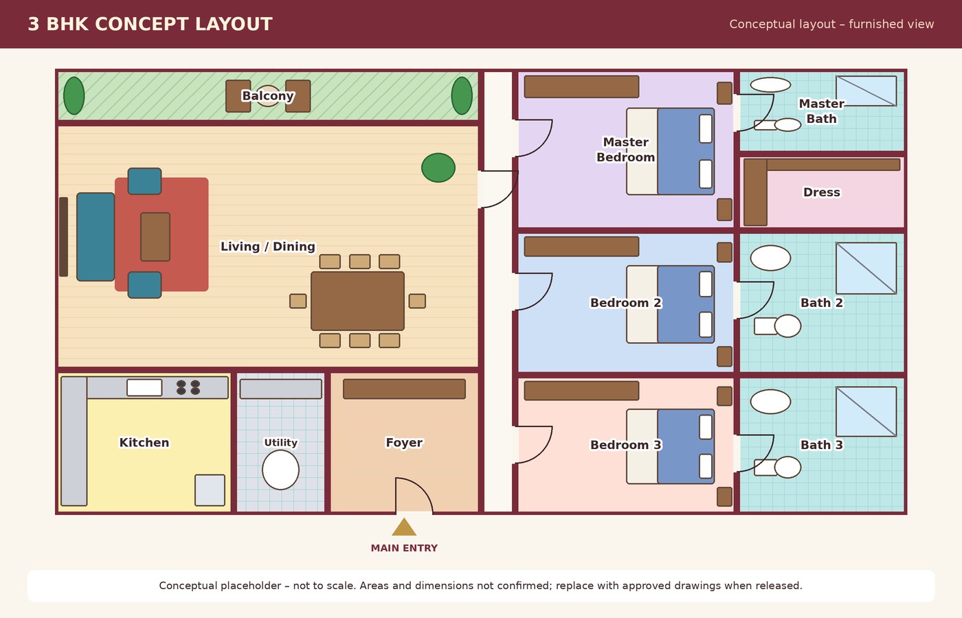 Concept 3 BHK floor plan
