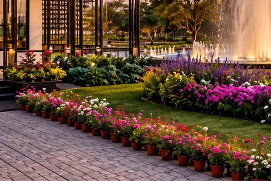Flower beds and landscaped garden paths – L&T Realty Sector 86 Gurgaon