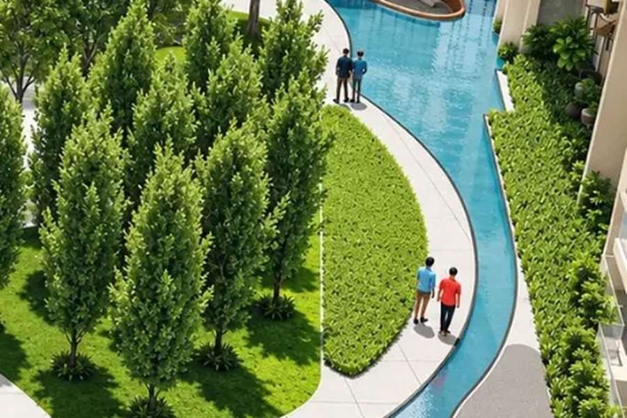 Water channel and walking path seen from above – L&T Realty Sector 86 Gurgaon