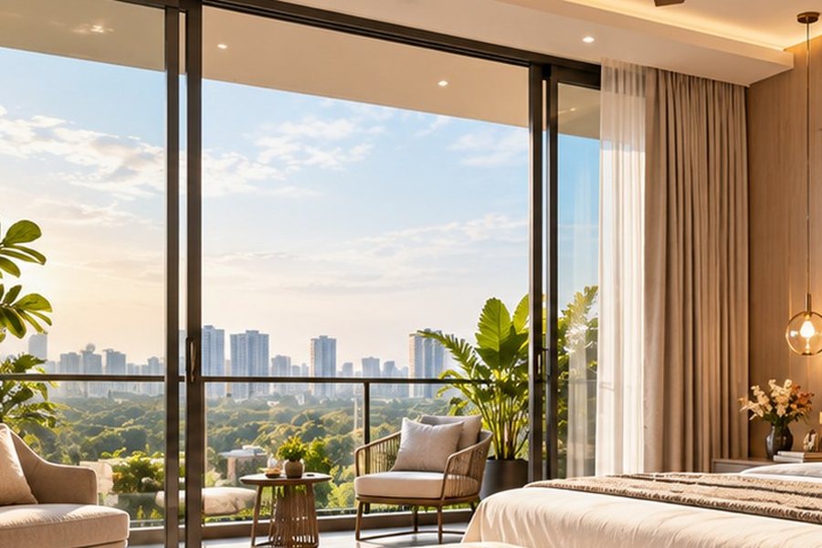 Bedroom with balcony access and skyline view – L&T Realty Sector 86 Gurgaon
