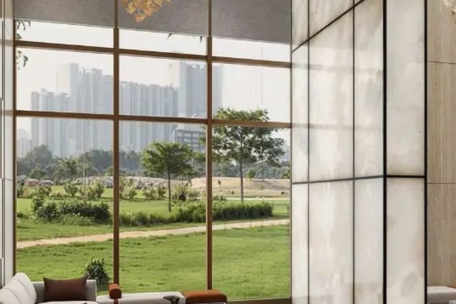 Double-height arrival lobby with floor-to-ceiling glass – L&T Realty Sector 86 Gurgaon