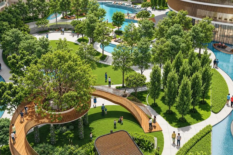 Aerial view of landscaped greens and walking paths – L&T Realty Sector 86 Gurgaon