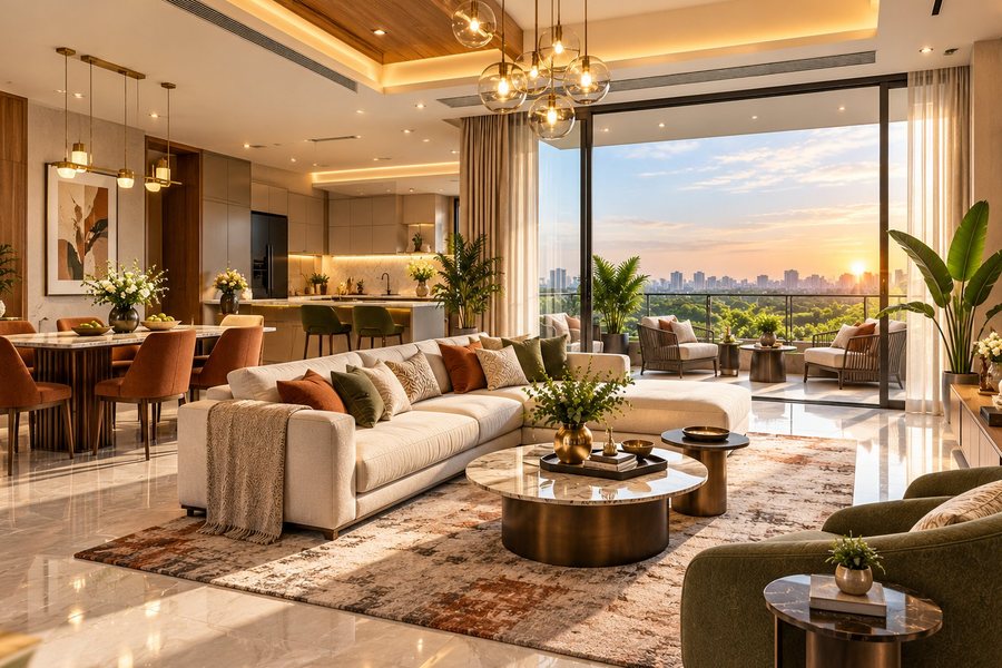 Elegant living and dining space with skyline view – L&T Realty Sector 86 Gurgaon