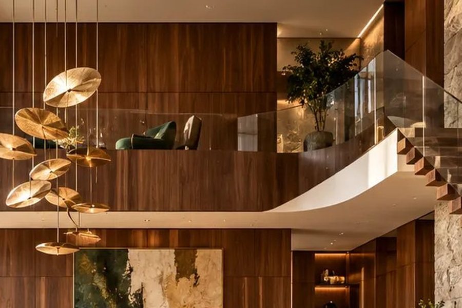 Double-height living space with feature lighting – read timelines – L&T Realty Sector 86 Gurgaon