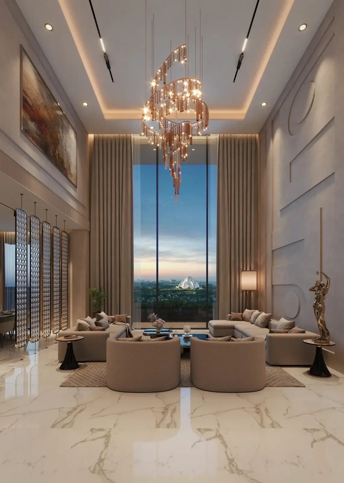 Luxury double-height living room in Prestige Sector 109 apartment